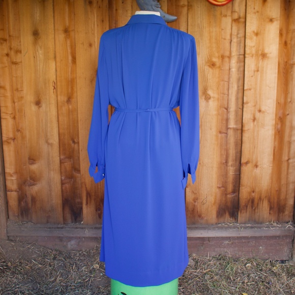 Vintage I. Magnin Blue Long Sleeve Midi Shirt Dress Jewel Buttons Woman's Size L - Picture 13 of 16